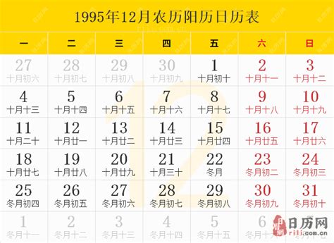 1995年1月20日|【1995年日历带农历】1995阳历阴历对照表